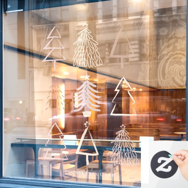 Vinilos Para Cristales Árboles de Navidad Boho Cling de Ventana Rosa Polv (Ventana de cafetería)