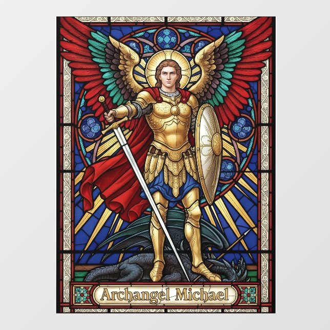 Vinilos Para Cristales Archangel Michael - Colorful Stained Glass Angel (Hoja)