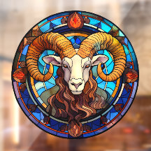Aries Zodiac Rótulo Faux Stained Glass Window