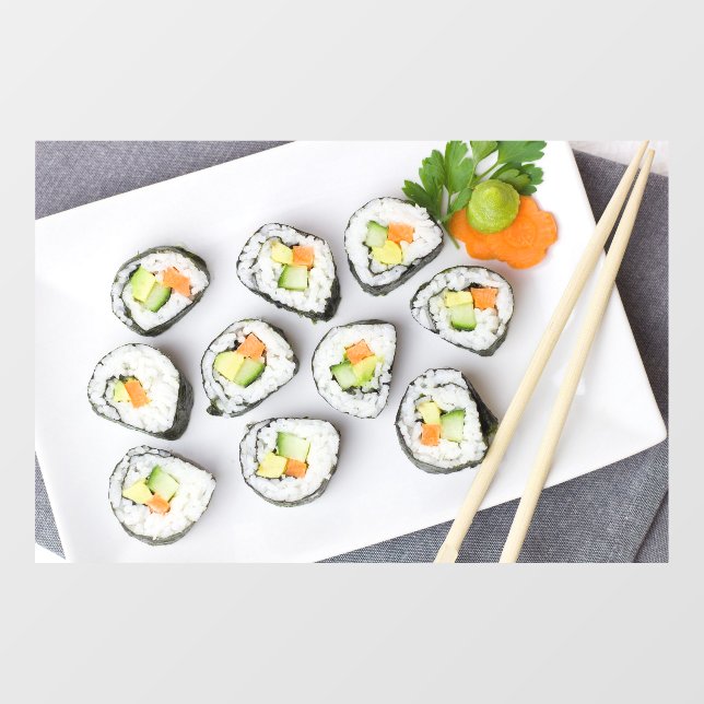 Vinilos Para Cristales Arroz de zanja asiática de sushi vegetarianas (Hoja)