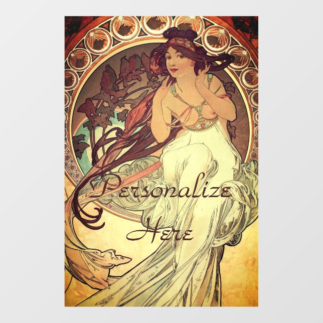 Vinilos Para Cristales Art Nouveau Alphonse Mucha elegante musa musical (Hoja)