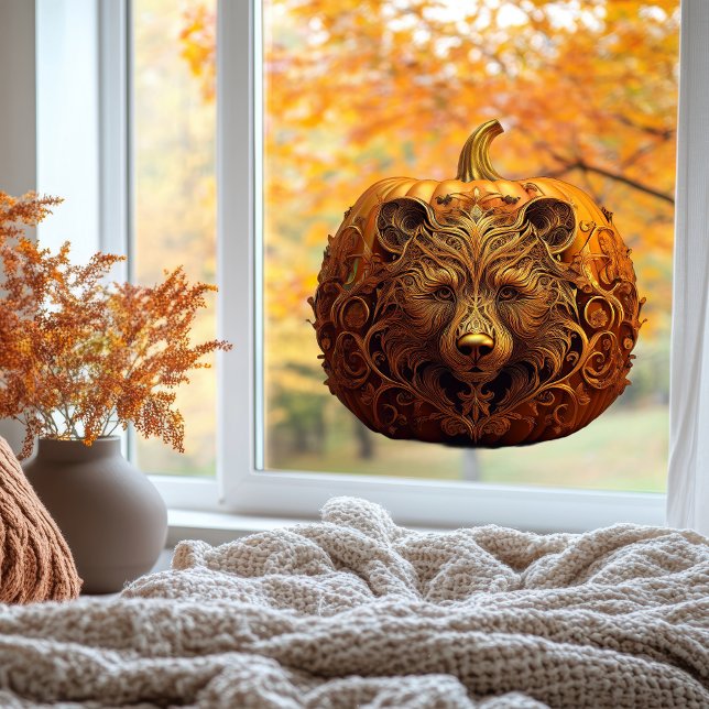 Vinilos Para Cristales Arte de calabaza otoñal del oso Guardian Harvard (Halloween Thanksgiving pumpkin bear carving autumn fall window cling cozy autumn aesthetic autumnal)