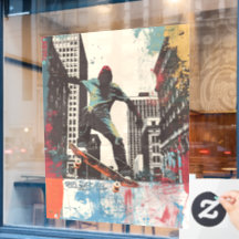 Arte de Pared de Tienda de Patineta Montando un Ri