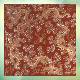 Vinilos Para Cristales Arte de seda Dragón Imperial Rojo y Dorado