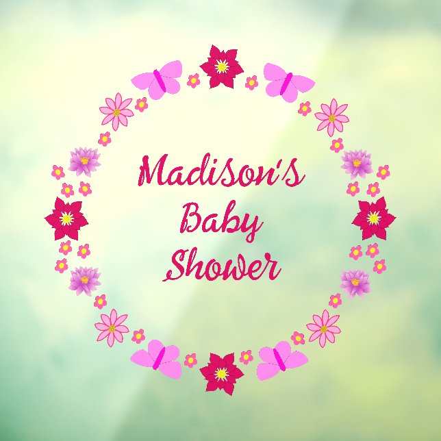 Vinilos Para Cristales Baby Shower de mariposas y flores para bebé rosa (Hoja 3)