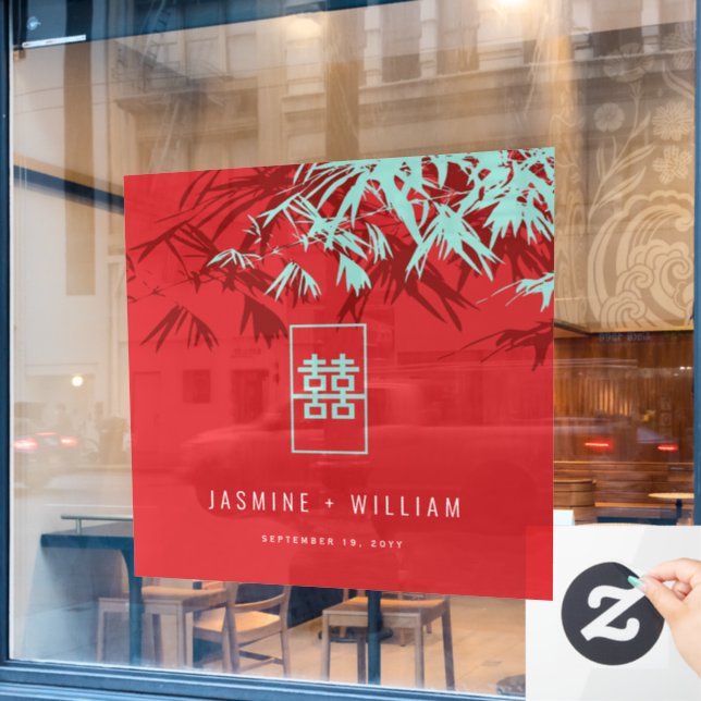 Vinilos Para Cristales Bambú turquesa deja Boda chino Xi doble (Ventana de cafetería)