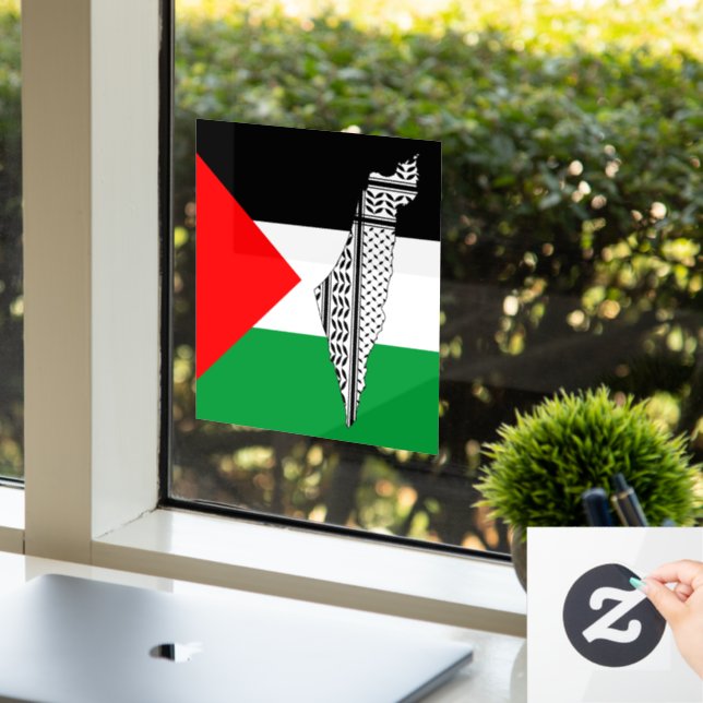 Vinilos Para Cristales Bandera de Palestina y mapa con el modelo de Keffi (Oficina)