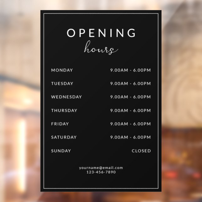 Vinilos Para Cristales Bar Restaurant Opening Hours Black (Hoja 2)