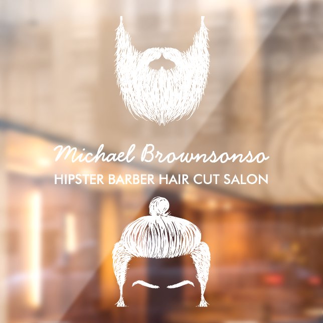 Vinilos Para Cristales Barber Shop hipster barba bigote blanco (Hoja 2)