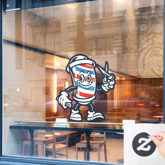 Vinilos Para Cristales Barbershop Cartoon Barber Pole Character (Ventana de cafetería)