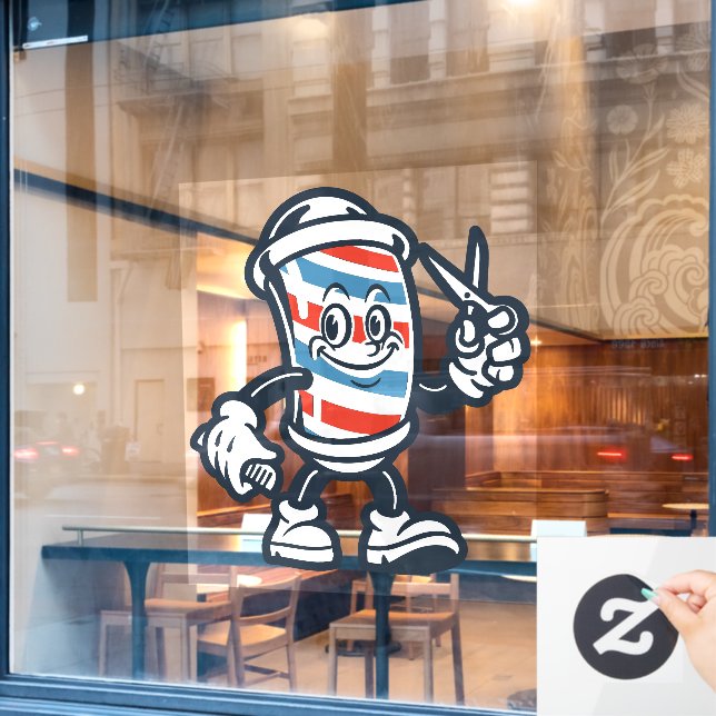 Vinilos Para Cristales Barbershop Cartoon Barber Pole Character (Ventana de cafetería)