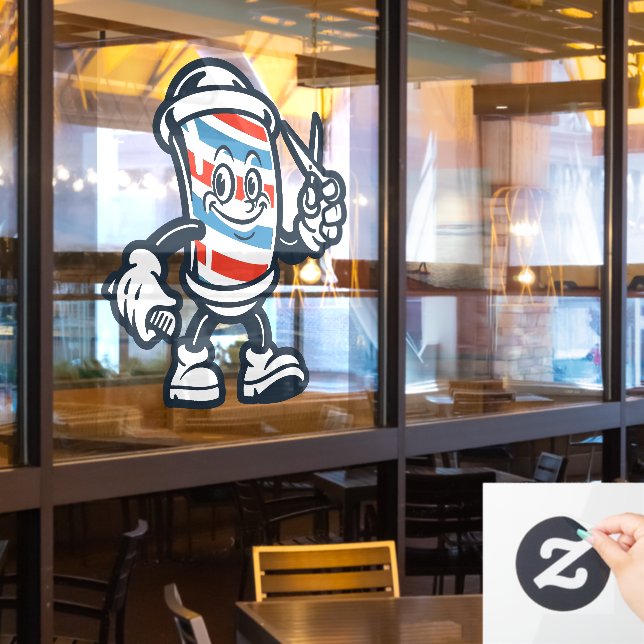 Vinilos Para Cristales Barbershop Cartoon Barber Pole Character (ventana del restaurante)
