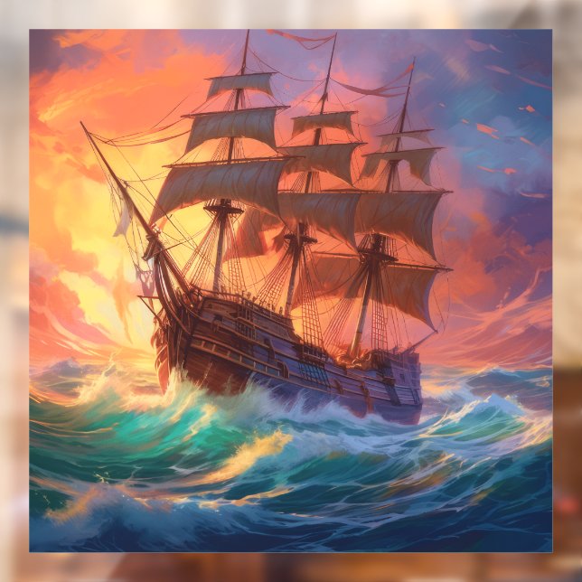 Vinilos Para Cristales Barco De Navegación En El Mar De Tormenta (Hoja 2)