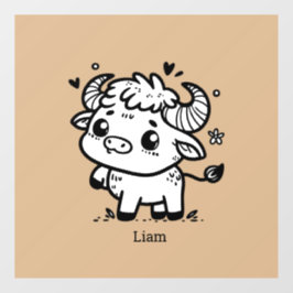 Vinilos Para Cristales Bebé Búfalo Esponjoso - Animal de Granja Kawaii