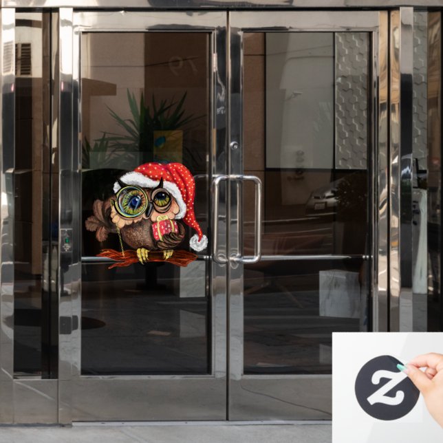 Vinilos Para Cristales Bechuza pequeña en Navidades Gorra y regalo para u (Puerta de oficina)