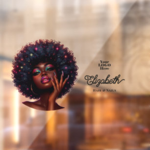 Vinilos Para Cristales Belleza Afrofantástica Salón de Uñas Holográfico F