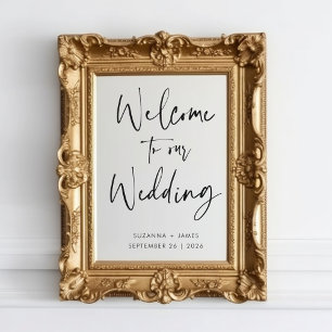 Vinilos Para Cristales Bienvenida Boda de caligrafía negra moderna