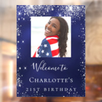 Bienvenida de la foto del purpurina azul marino de