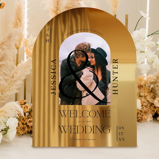 Vinilos Para Cristales Bienvenida en negro a un boda de fotos de estilo b (Modern boho arch photo wedding black welcome window cling)