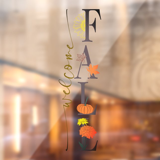 Vinilos Para Cristales Bienvenido Otoño Hojas Flor de Calabaza Negocio (Hoja 2)