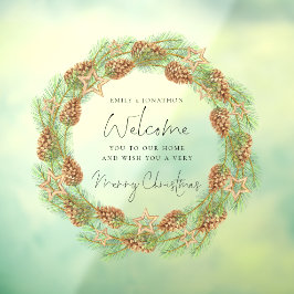 Vinilos Para Cristales Bienvenidos a Home Script Merry Christmas Cone Wre