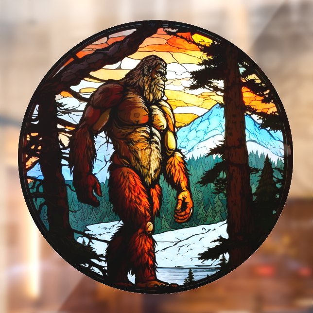 Vinilos Para Cristales Bigfoot Prowls Mountain Forest Faux Stained Glass (Hoja 2)