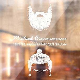 Vinilos Para Cristales Bigote barba hipster barbero dibujado a mano