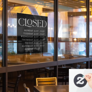 Vinilos Para Cristales Black Elegant Serif Closed Rótulo Store Horas