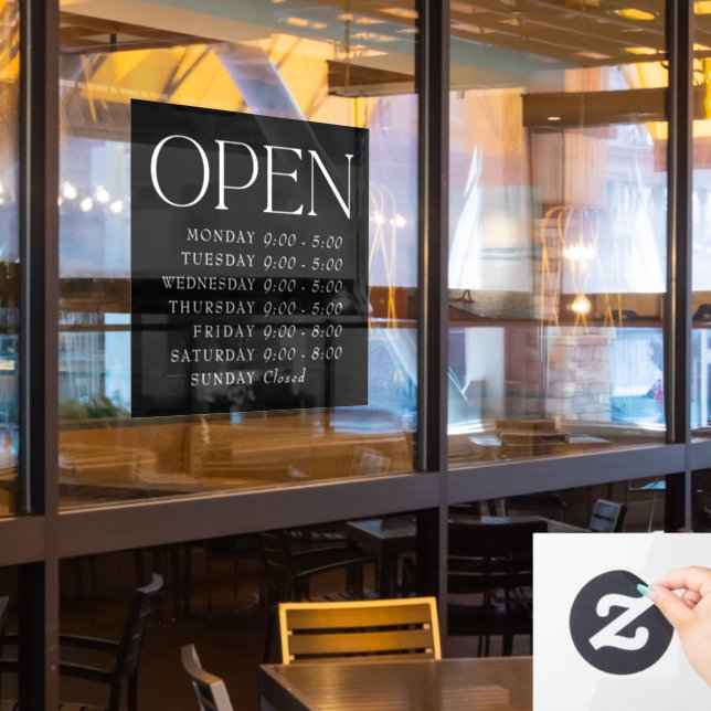 Vinilos Para Cristales Black Elegant Serif Retail Open Rótulo Store Horas (ventana del restaurante)