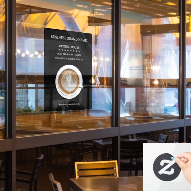 Vinilos Para Cristales Black Simple Coffee Cup Business Open Hours Shop (ventana del restaurante)