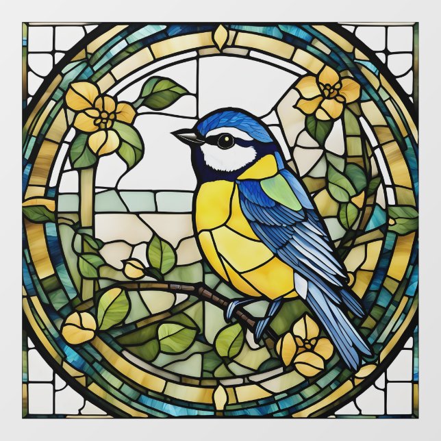 Vinilos Para Cristales Blue Tit Faux Sained Glass Bluetit Bird (Hoja)