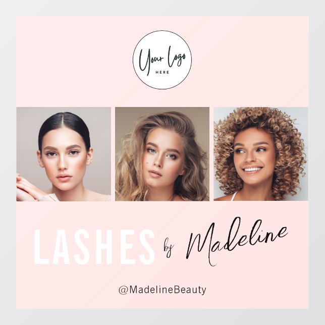 Vinilos Para Cristales Blush Pink Script Logo Photo Lashes Studio (Hoja)