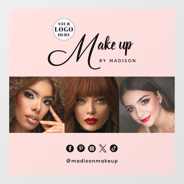 Vinilos Para Cristales Blush Pink Script Logo Photo Makeup Studio (Hoja)