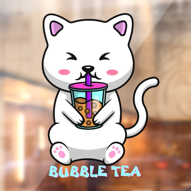 Vinilos Para Cristales Boba Milk Tea Cute Cat Personalizado Business (Hoja 2)