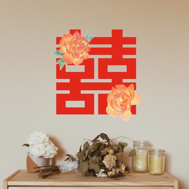 Vinilos Para Cristales Boda chino Peony Flower Double Xi (Peony Flower Double Xi Chinese Wedding Room Decoration)