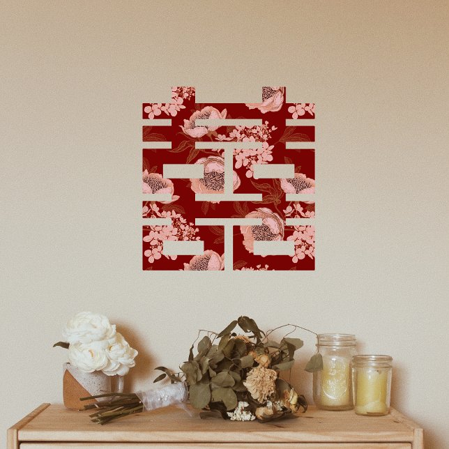 Vinilos Para Cristales Boda chino Xi doble flor roja (Red Flower Double Xi Chinese Wedding Window Cling)
