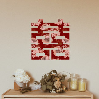 Vinilos Para Cristales Boda chino Xi doble flor roja