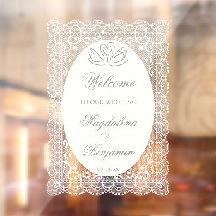 Vinilos Para Cristales Boda con caligrafía de cisnes de encaje elegante v