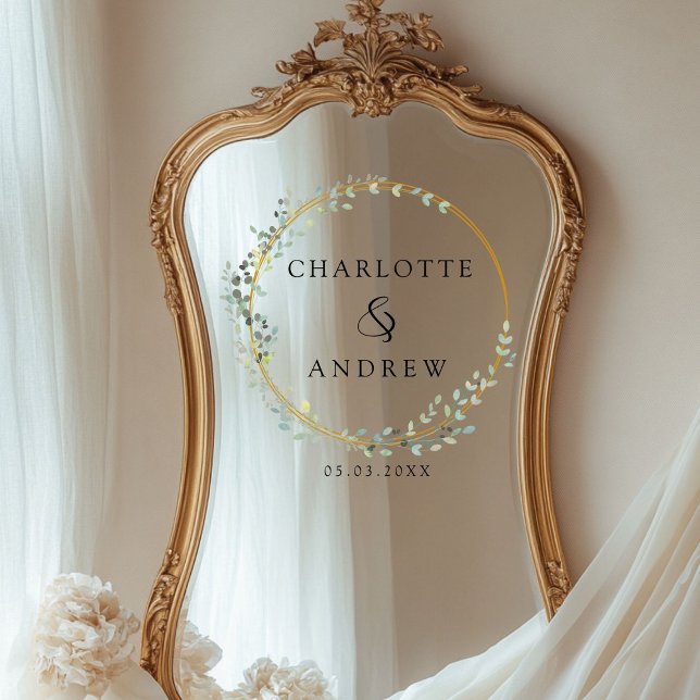 Vinilos Para Cristales Boda de eucalipto moderno y elegante (Personalized, modern, elegant eucalyptus wedding, window cling with your names and date.)