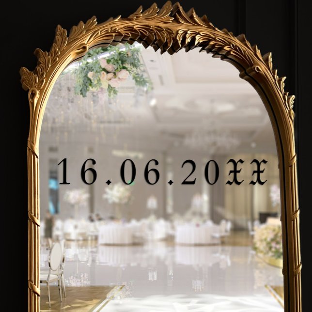 Vinilos Para Cristales Boda de fecha numérica gótica de letras negras (Gothic Blackletter Numerical Date Wedding Window Cling)