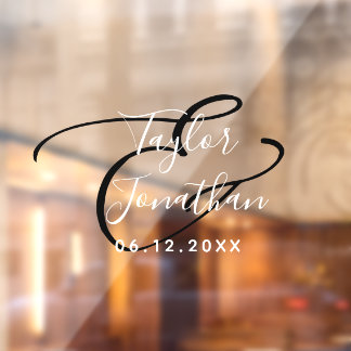 Vinilos Para Cristales Boda Mínimo Blanco Y Negro Personalizado