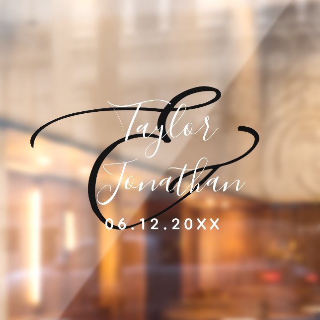 Vinilos Para Cristales Boda Mínimo Blanco Y Negro Personalizado (Hoja 2)