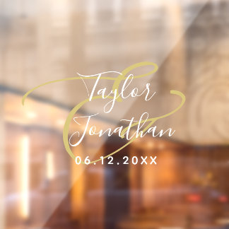 Vinilos Para Cristales Boda personalizada de lujo blanca y dorada minimal