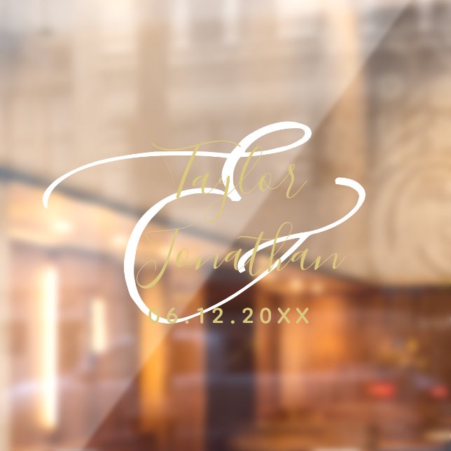 Vinilos Para Cristales Boda personalizada de lujo blanca y dorada minimal (Hoja 2)