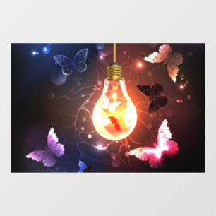 Vinilos Para Cristales Bombilla brillante con mariposas nocturnas