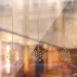 Vinilos Para Cristales Bombillas de copo de nieve oro_ paquete de cinco c