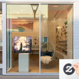 Vinilos Para Cristales Bruja mística, gato negro, luna llena