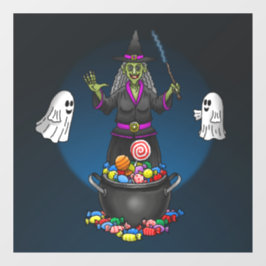 Vinilos Para Cristales Bruja verde y truco de fantasmas o trata Halloween