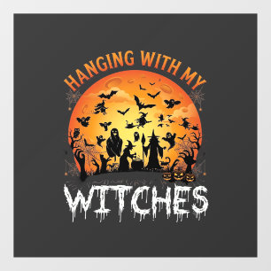 Vinilos Para Cristales Brujas Colgantes Luna de Halloween Murciélagos Cal