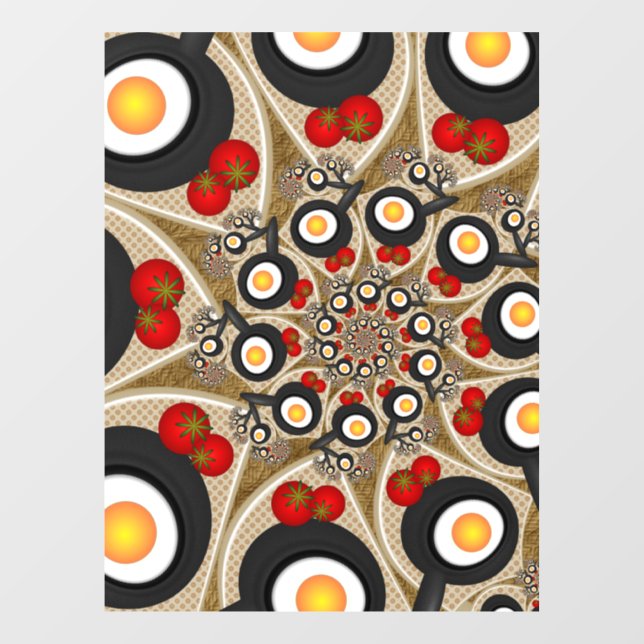 Vinilos Para Cristales Brunch Fractal Art Comida divertida, Tomates, Huev (Hoja)
